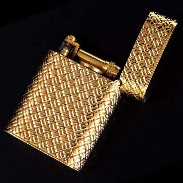 Van Cleef Arpels 18K Solid Gold Oil Lighter Basket Weave 57g Luxury Japan VCA