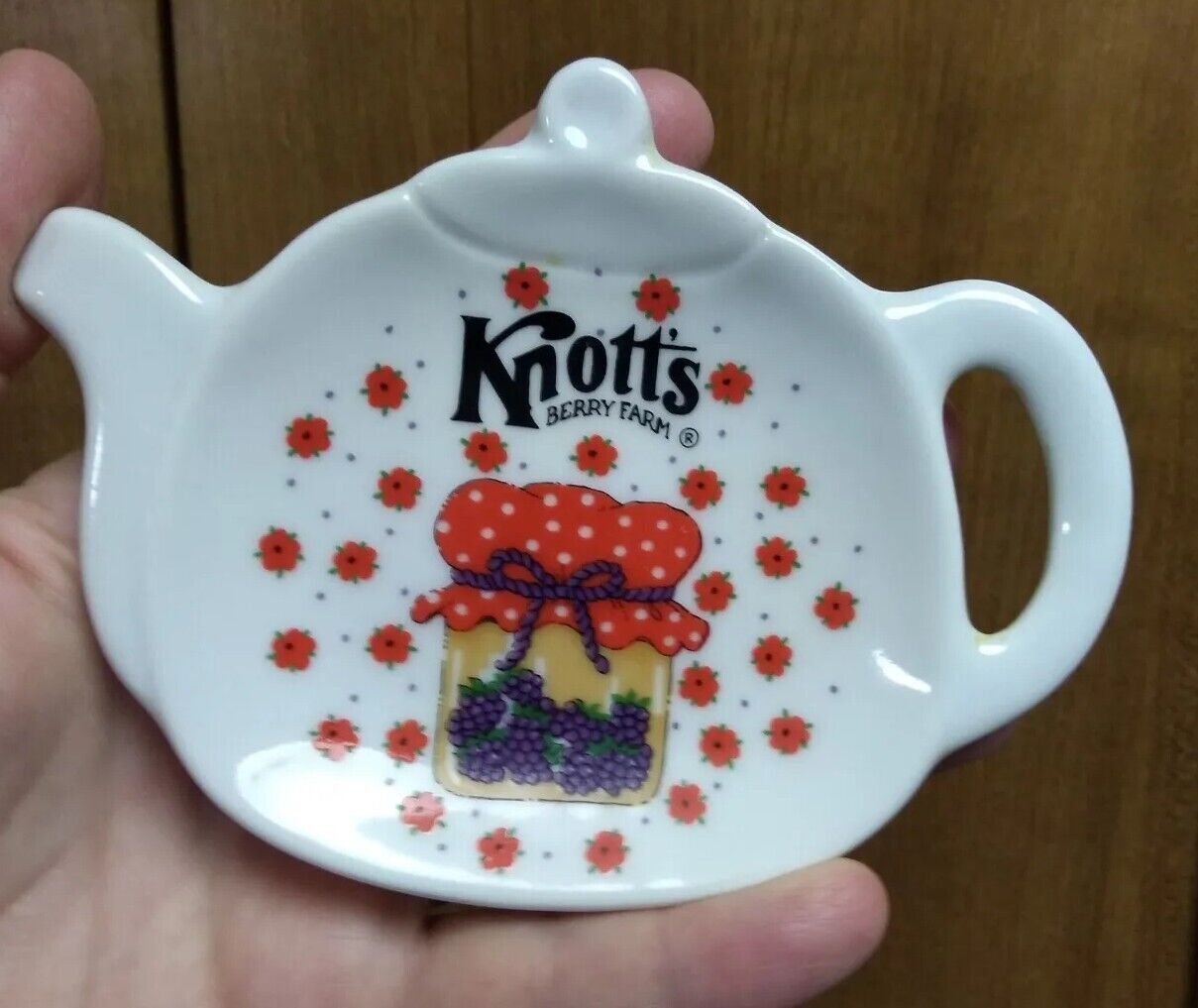 Vintage Knott\'s Berry Farm Tea Bag holder Kettle & Fruit Floral Papel Japan 