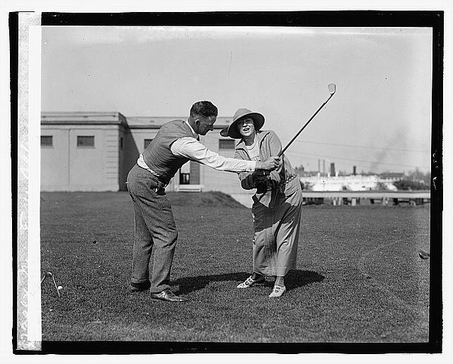 Photo:Mrs E.M. Allison Golf Lesson 1920s Outdoor Practice