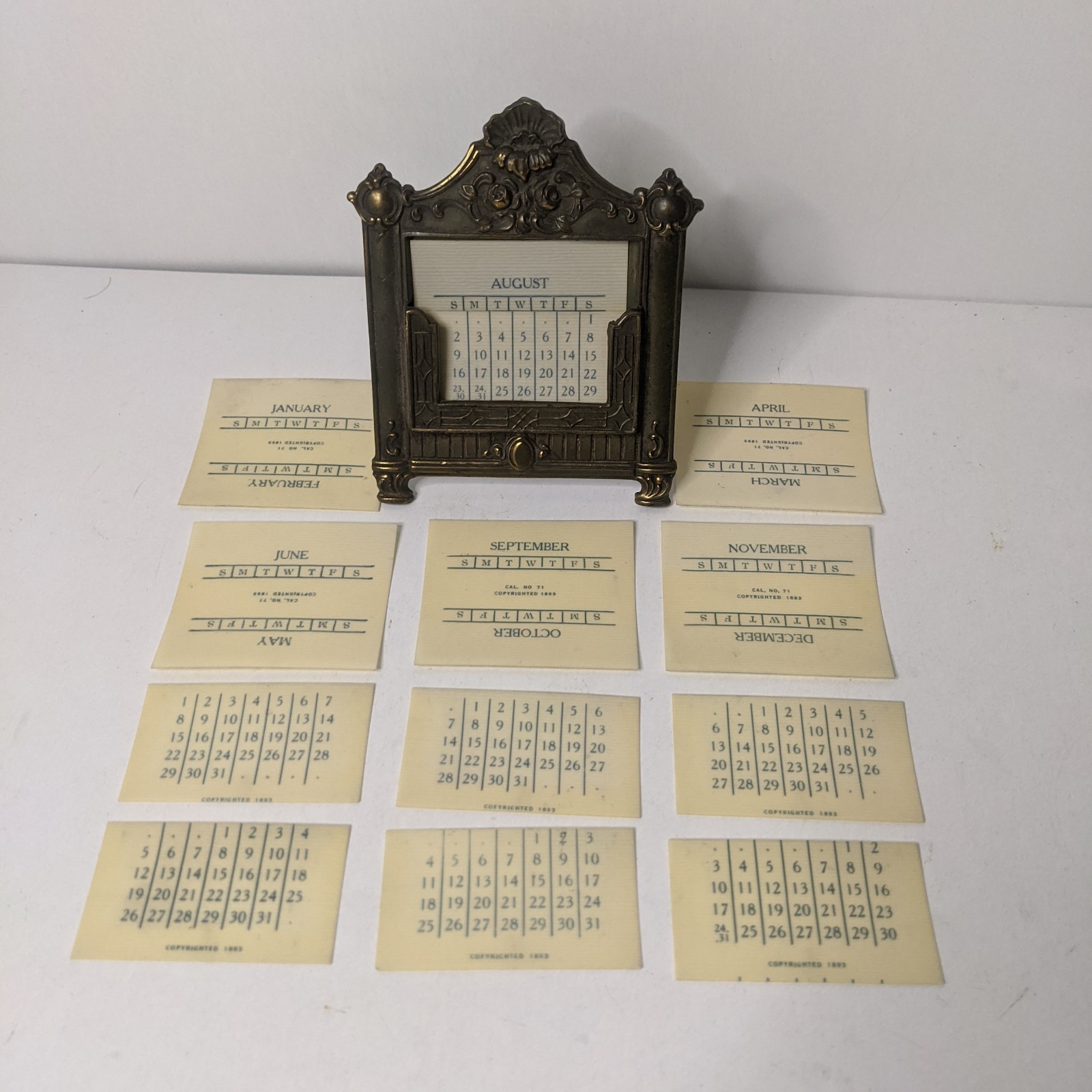 1893 Jennings Brothers Brass Perpetual Desk Calendar Antique - Complete 1893 Jennings Brothers Brass Perpetual Desk Calendar Antique - Complete