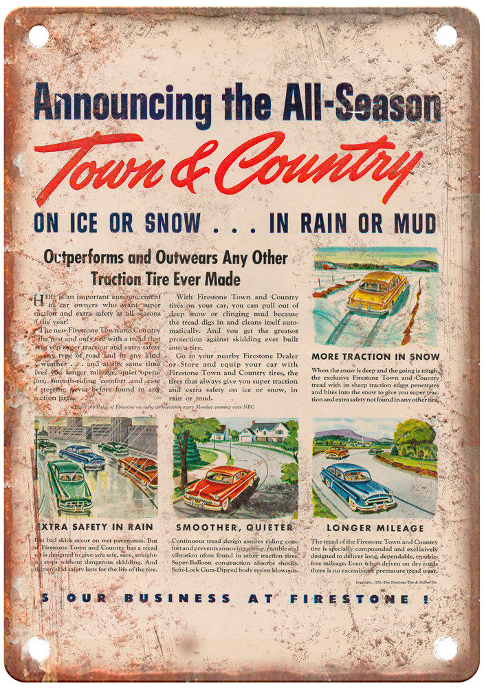 1952 Vintage Firestone Auto Ad Retro Look Reproduction Metal Sign A13177