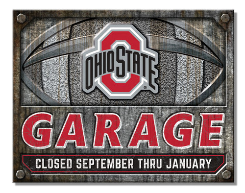 NCAA Ohio State Garage Closed Sept To Jan Tin Metal Sign Man Cave Decor 12.5X 16