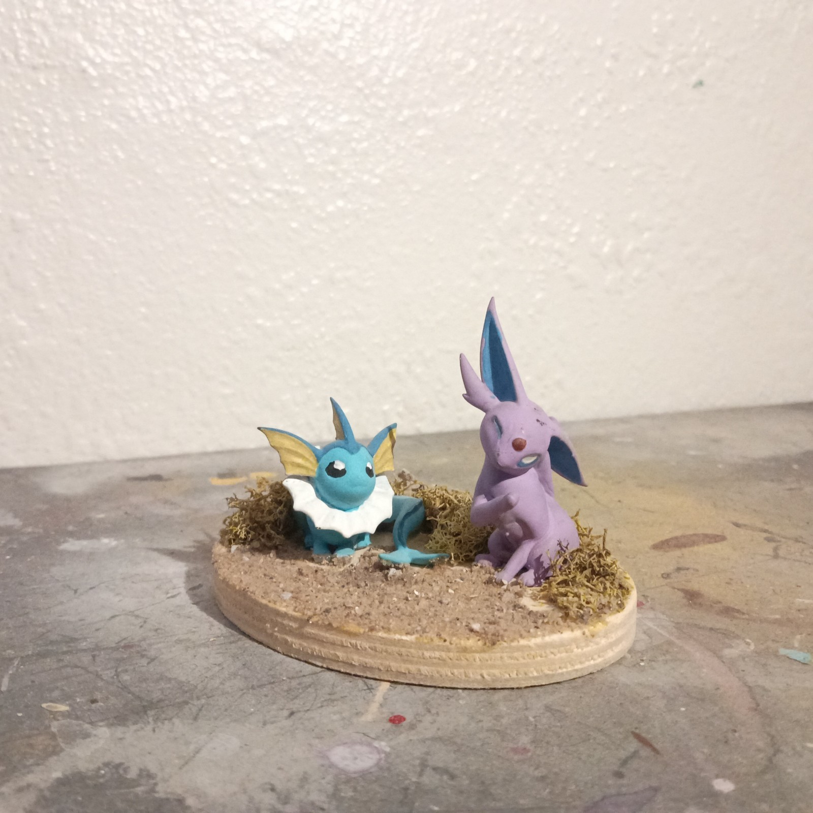 Vaporeon and Espeon Collectible Diorama Statue Hand painted Fan made artwork