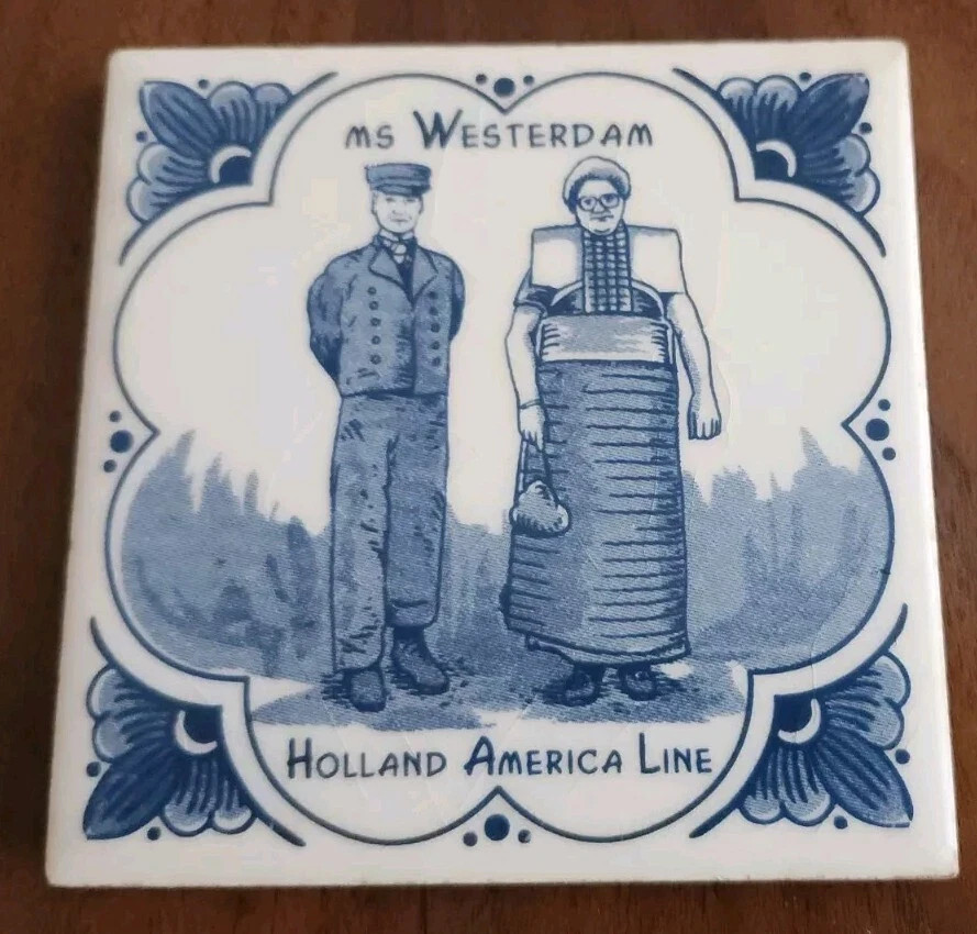 Vintage Holland America Cruise Line Delft Tile Coaster Trivet Netherlands 