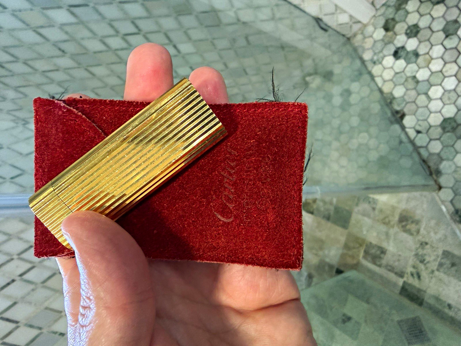 Vintage Cartier Paris Godron Lighter Gold Plated Working Serviced w/ Pouch
