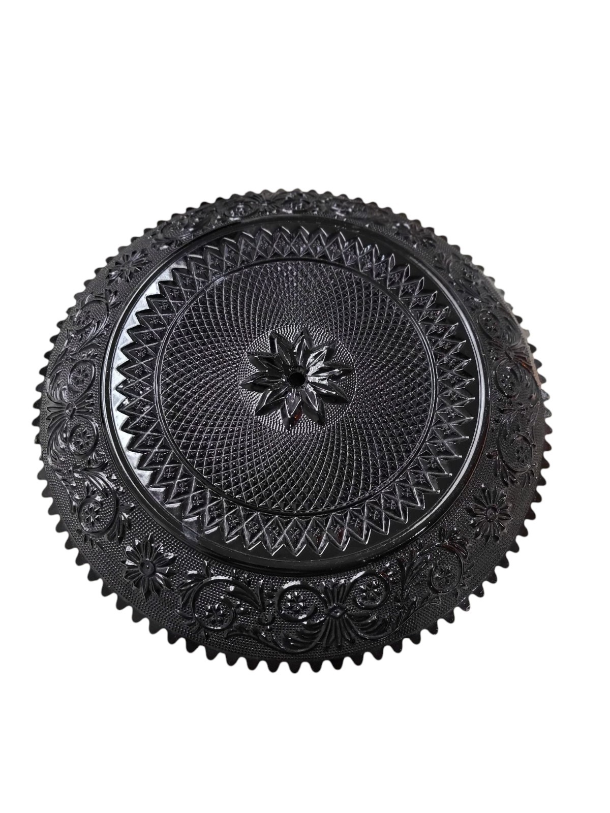 Awesome VINTAGE TRUE BLACK Decorative Glass Plate/Vanity Tray/Clock Face dia 12
