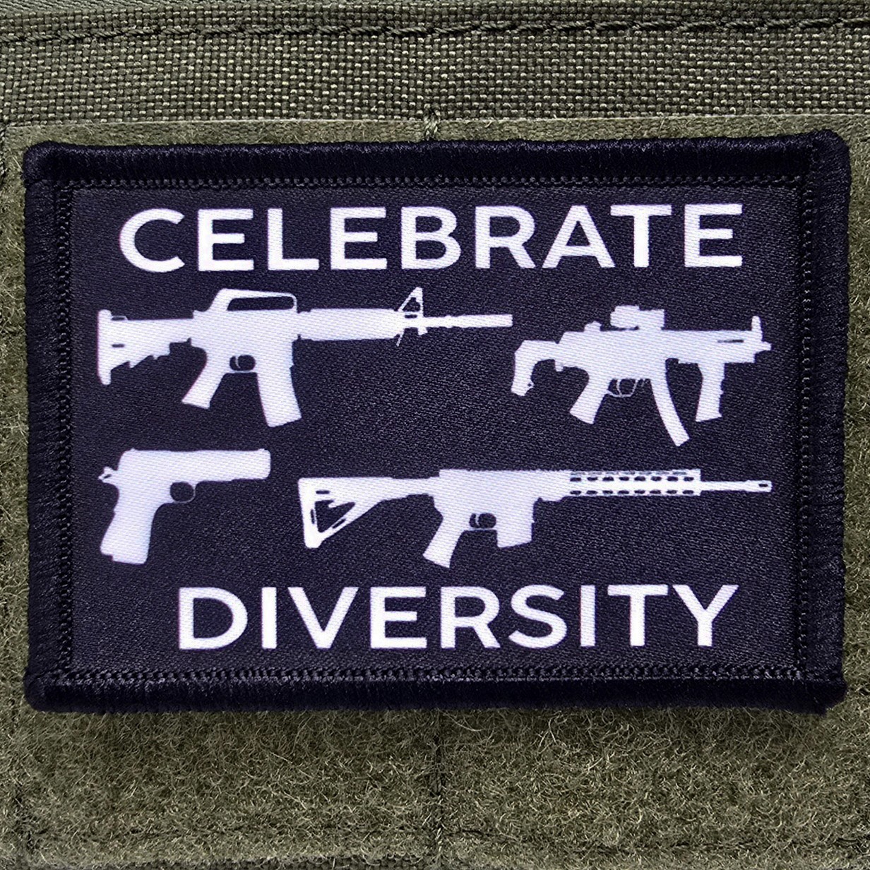 Guns Patch Celebrate Diversity Moral Tactical Meme USA Hook & Loop 3x2
