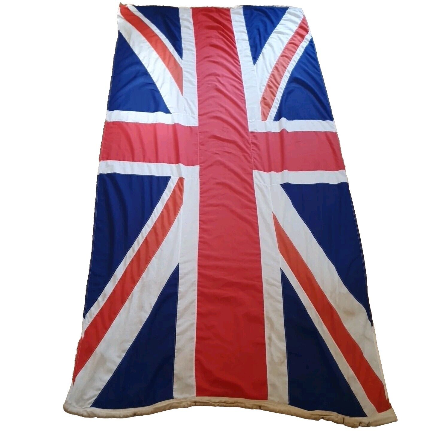 VINTAGE UNION JACK FLAG LINEN STITCHED PANEL With Brass Fittings Aprox 9x4 Foot