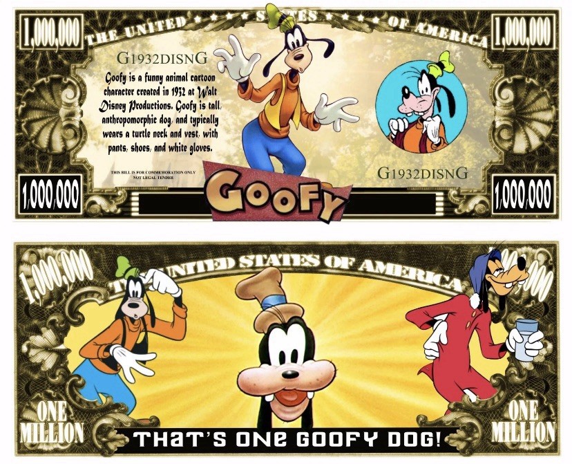Pack of 5 Disney’s Goofy 1 Million Dollar Bills Collectible Novelty Money Pack of 5 Disney’s Goofy 1 Million Dollar Bills Collectible Novelty Money