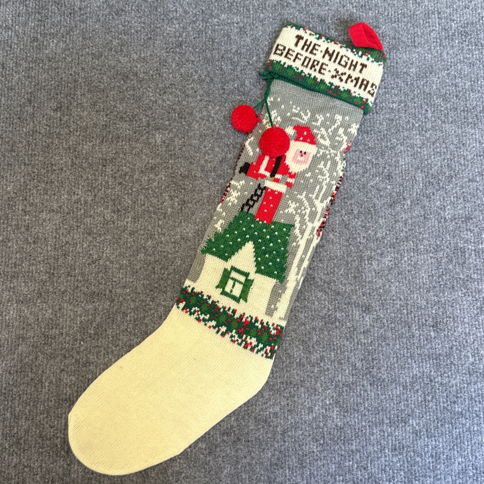 80\'s Christmas Santa Stocking Vintage Knit Night Before Christmas Santa 1987