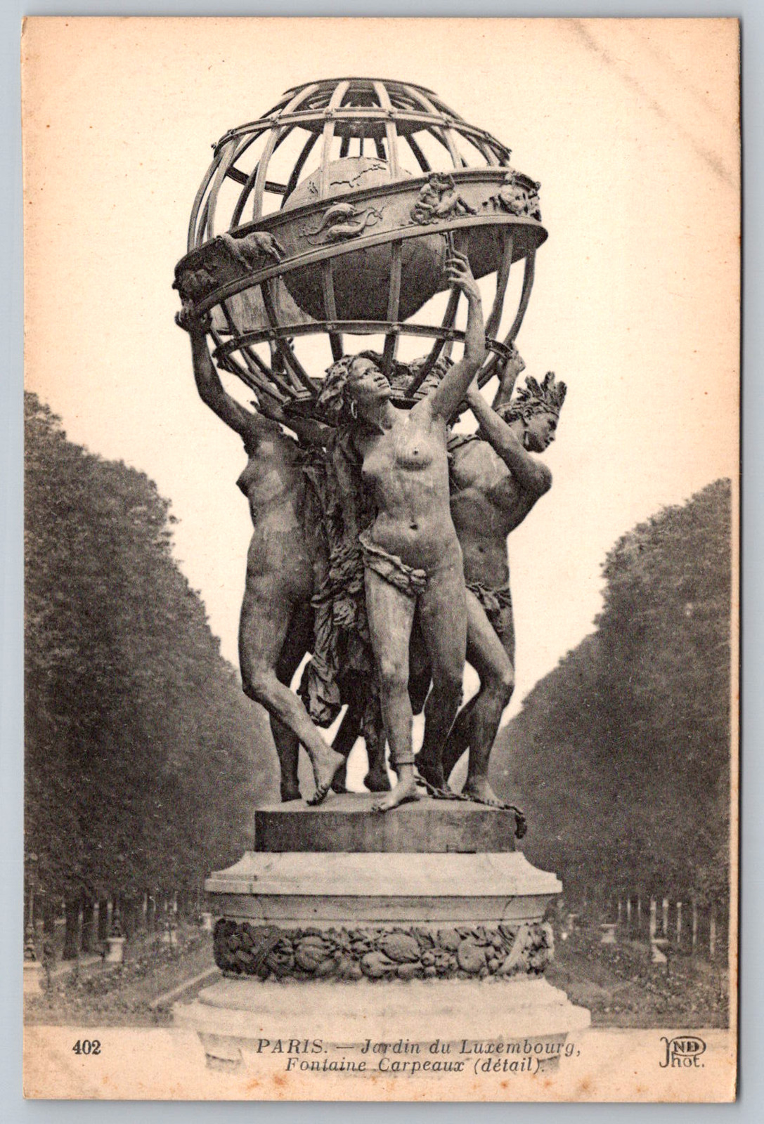 c1910s Paris Jardin du Luxembourg Fontaine Carpeaux Detail Antique Postcard