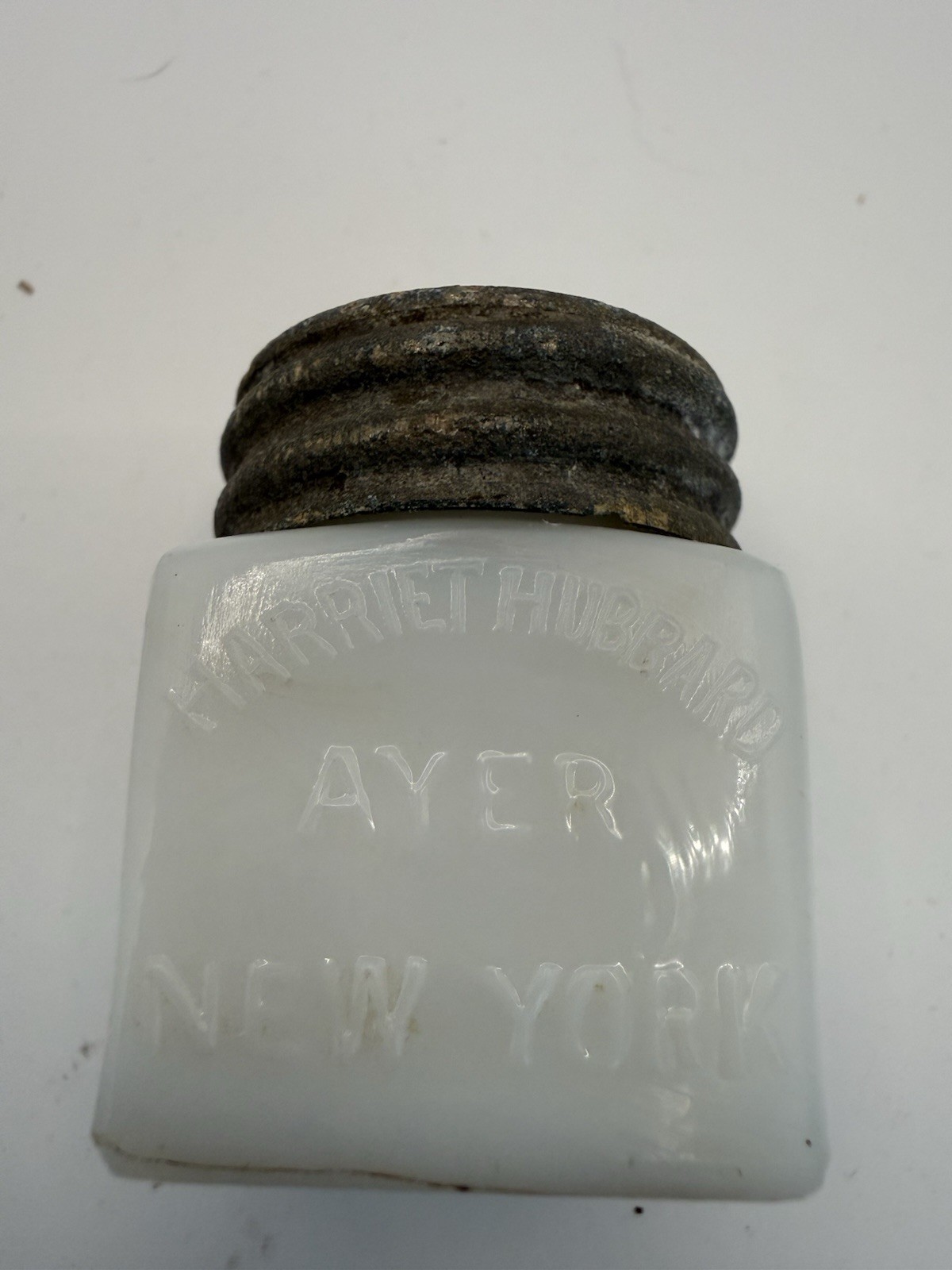 Vtg Harriet Hubbard Ayer Cosmetic Milk Glass Container New York, NY USA