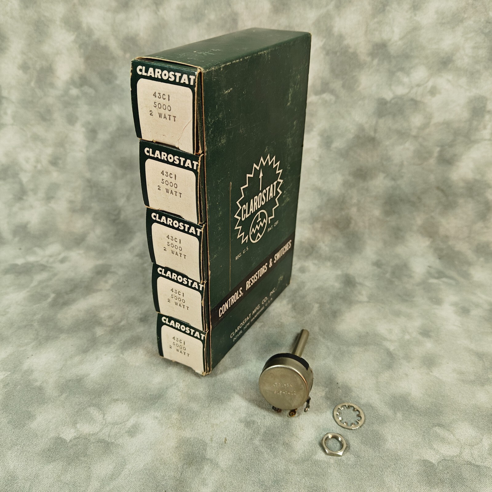NOS Vtg Clarostat 43C1-5K 5K Ohm Linear Taper Potentiometers Case of 5 +Hardware