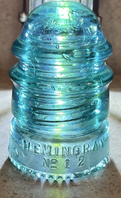 Vintage Hemingray No. 12 Blue/Aqua Glass Insulator Made in USA Pat. May 2 1893