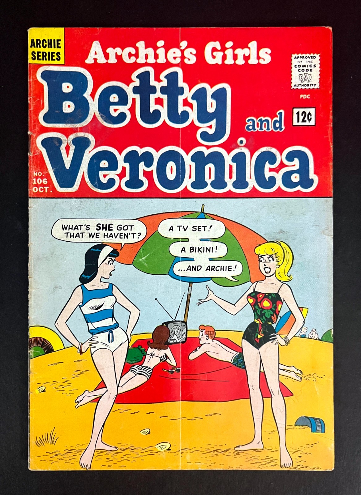BETTY AND VERONICA #106 Dan DeCarlo Bikini Beach Cover Art Archie Comics 1964