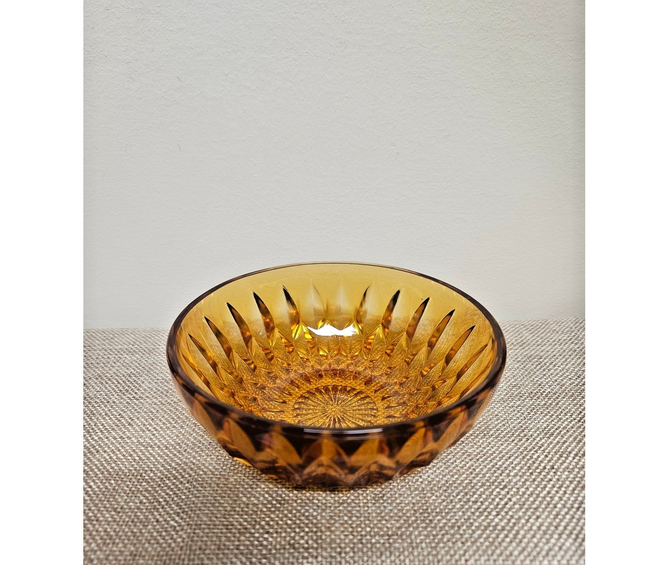 Indiana Glass Bowl Golden Amber in Mount Vernon Diamond Point Pattern Fruit Bowl