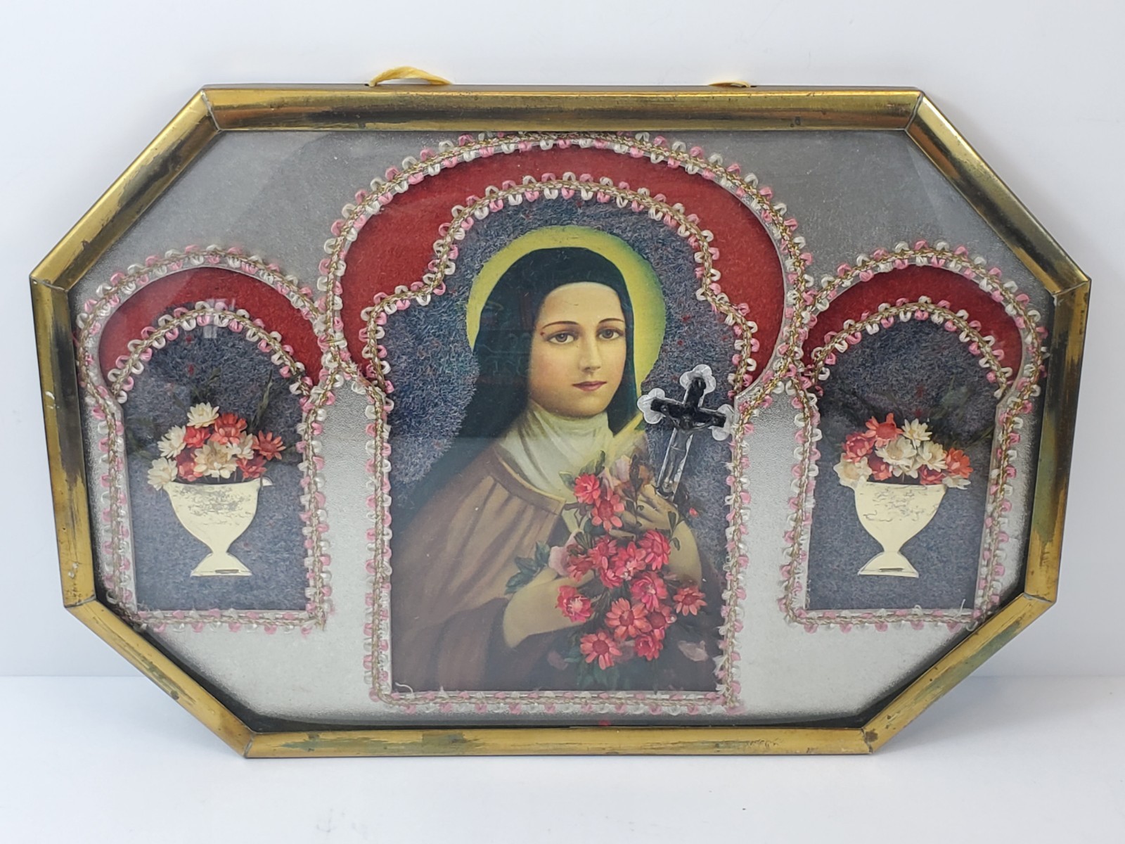 St. Theresa of Lisieux Glass Bubble Domed Vintage Framed Art