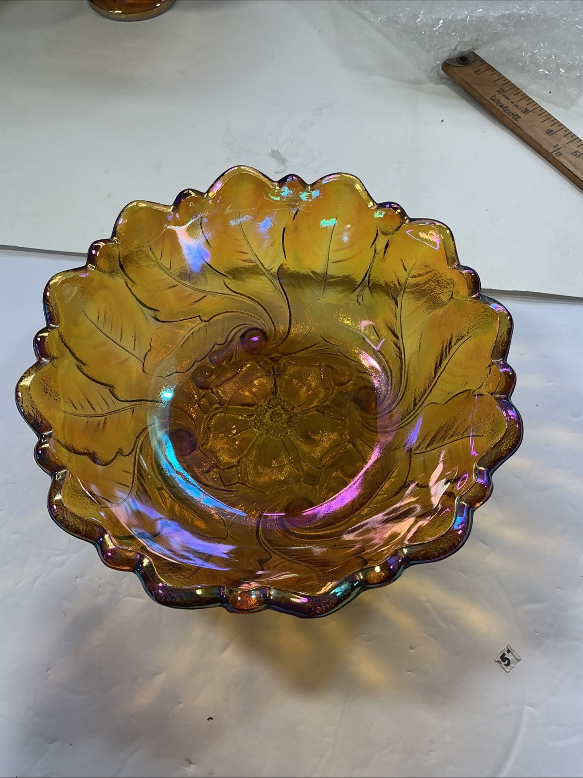 Vintage Amber Carnival Glass Marigold Footed Serving Bowl Vintage Amber Carnival Glass Marigold Footed Serving Bowl