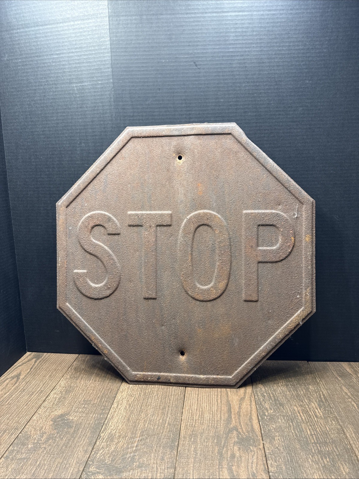 Vintage 1950s Metal Embossed Stop Sign 24” Rusted Man Cave Wall Art