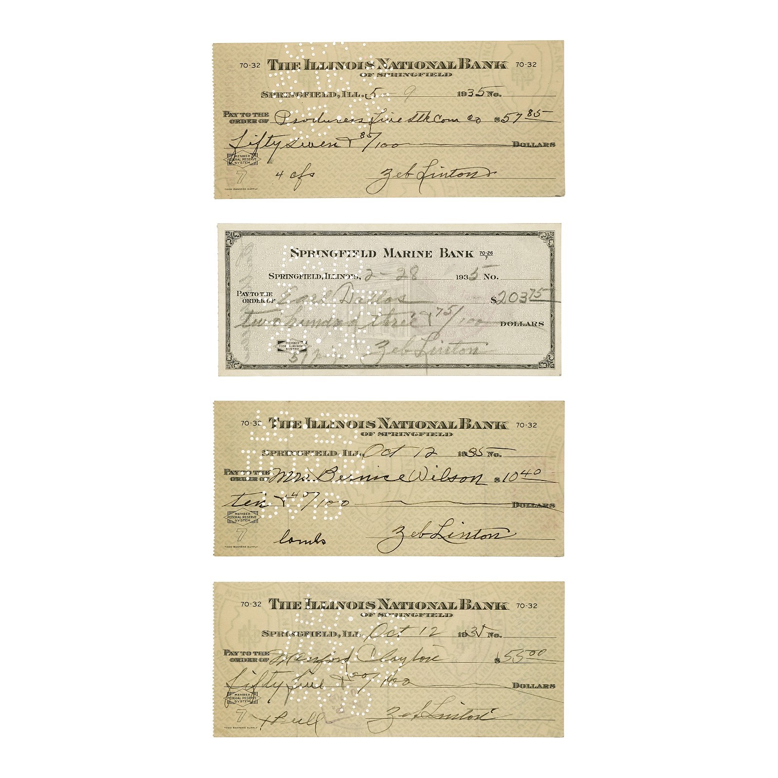 4 Old USA Illinois Bank Checks