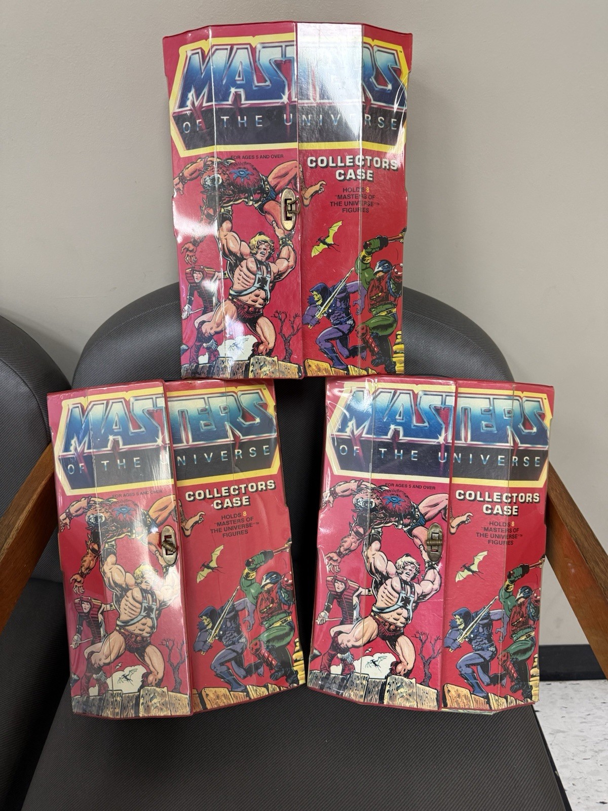 9 original Masters of the Universe action figures Plus 3 Storage Containers