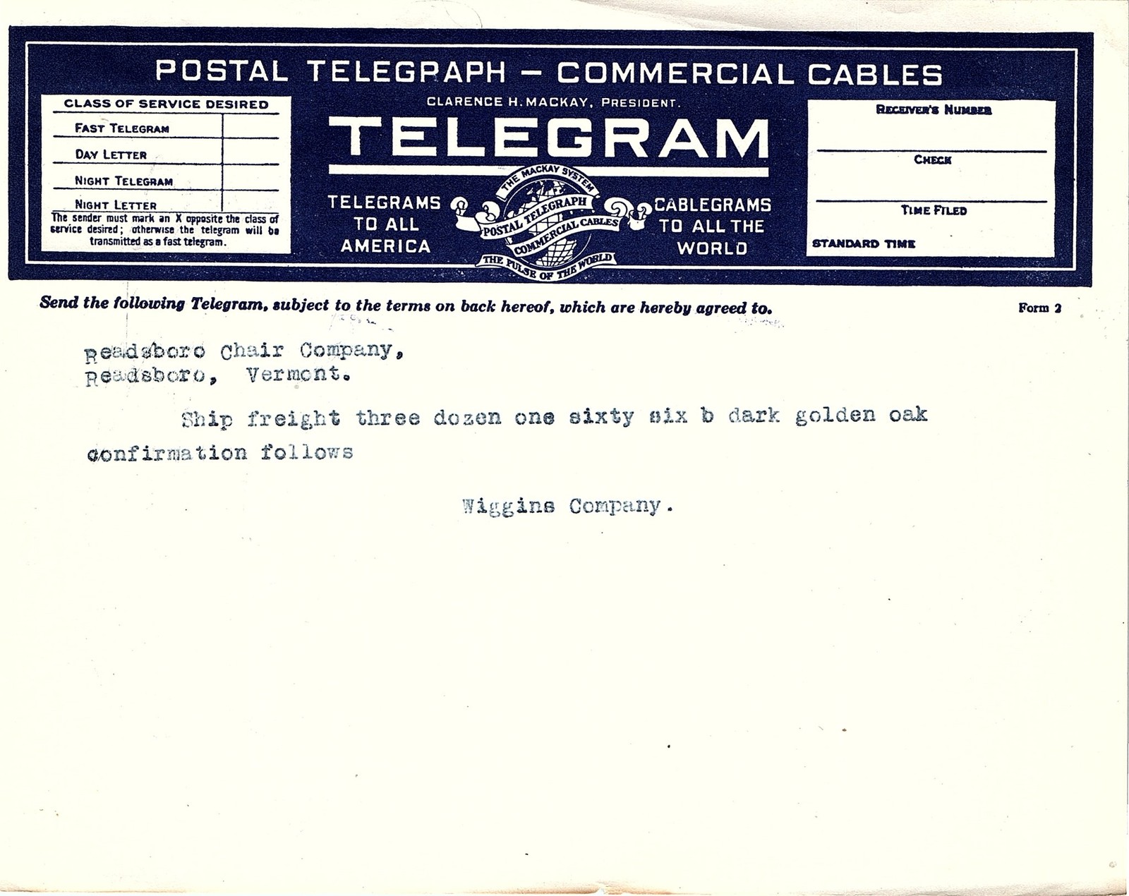 Vintage Postal Telegraph Co. filled telegram form