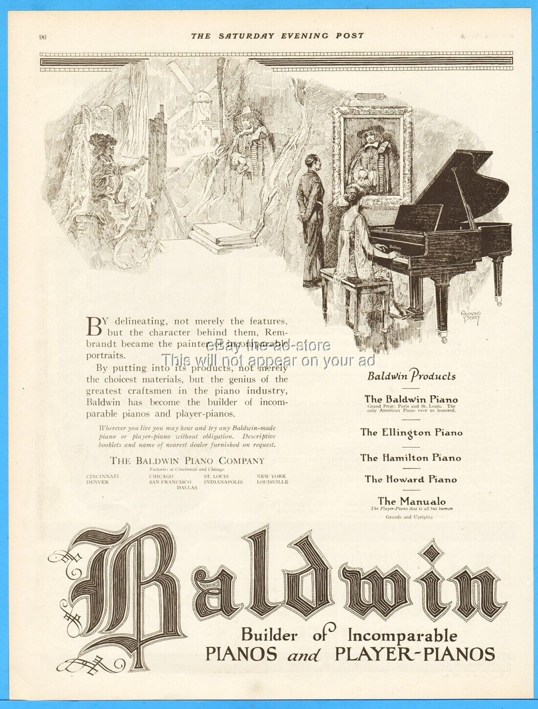1921 Baldwin Piano Co Cincinnati Ohio Chicago IL Player-Piano Ellington Print Ad
