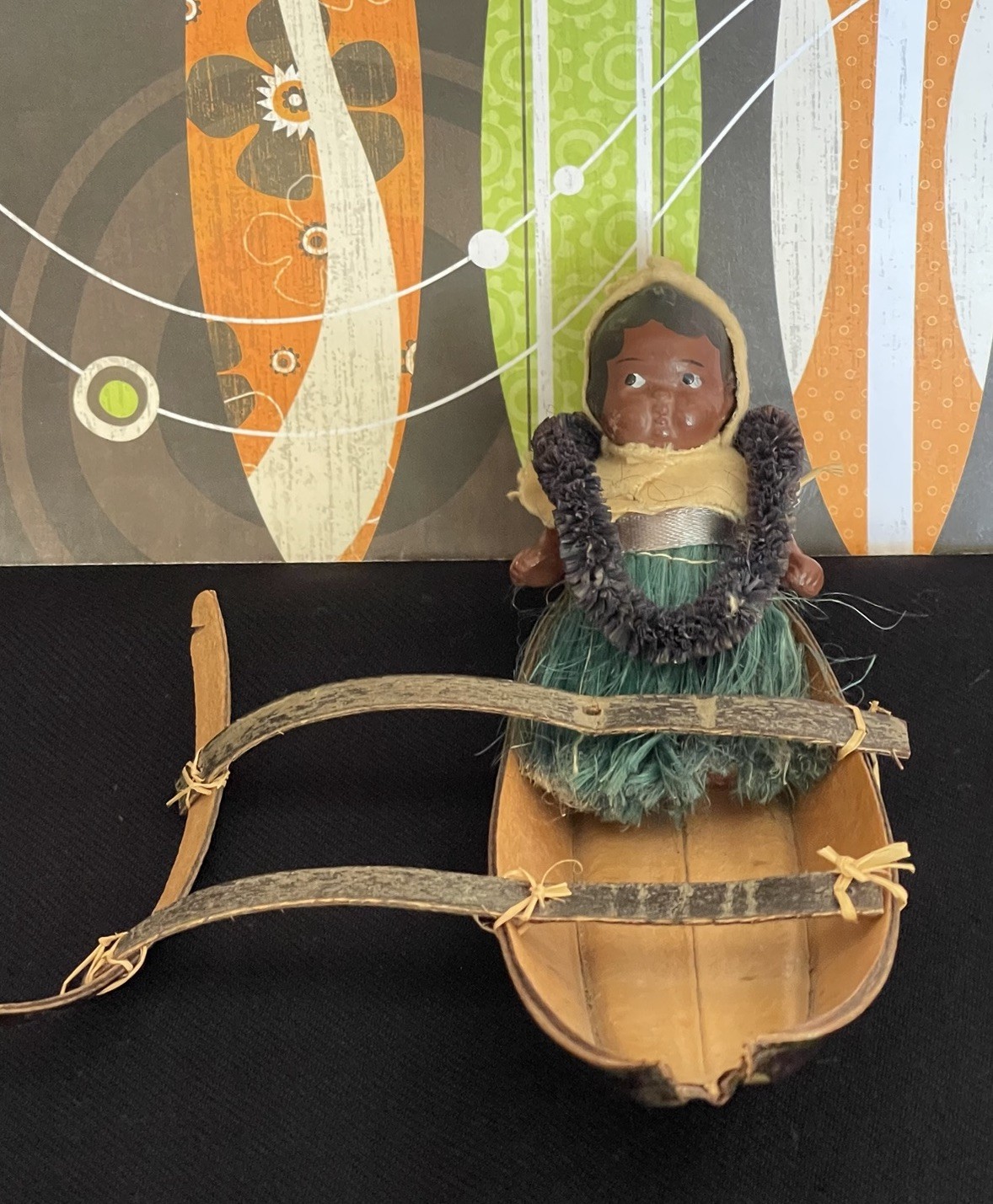 Vintage Bisque Hawaiian Hula Baby Outrigger Canoe Antique Hawaii Souvenir Rare