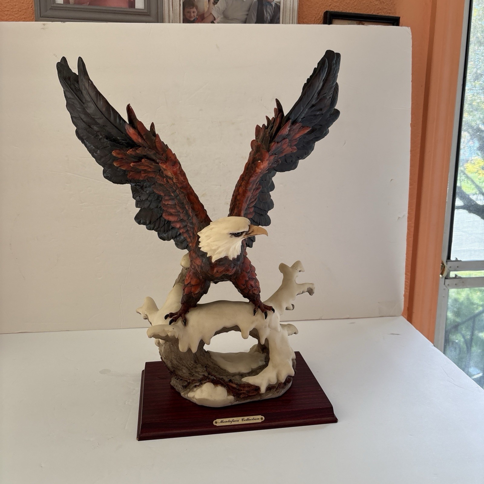 Montefiori Collection Italy Design: Open Winged Eagle Sculpture on Snowy Branch