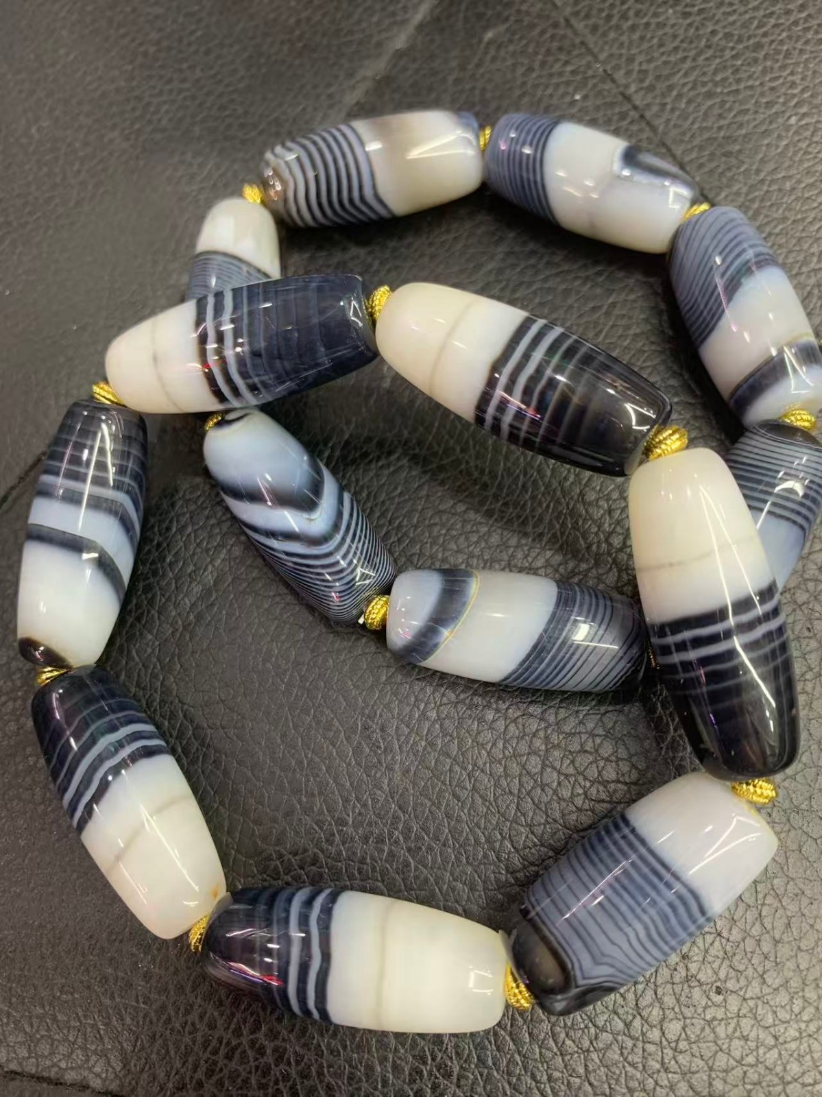 2Pcs WOW Tibetan Natural Light Blue Stripes Agate Dzi 13x30mm Beads Bracelets