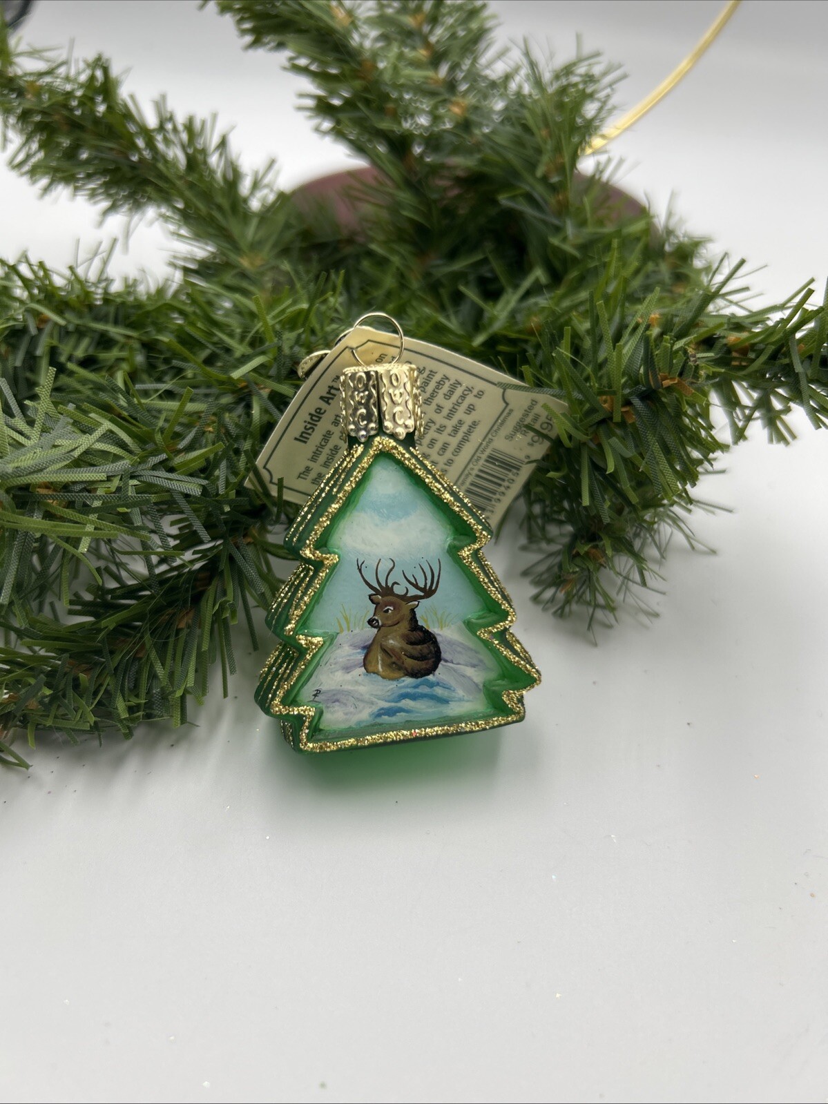 Old World Christmas Deer In A Tree Ornament INSIDE ART 2001 NOS