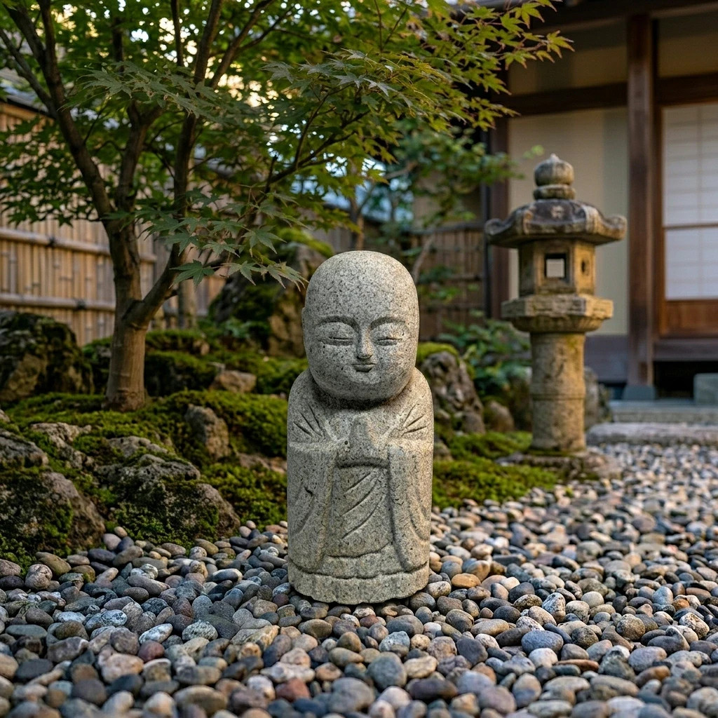 Japanese Stone Buddha Jizo Bosatsu Seki butsu Garden Ornament 28cm Granite