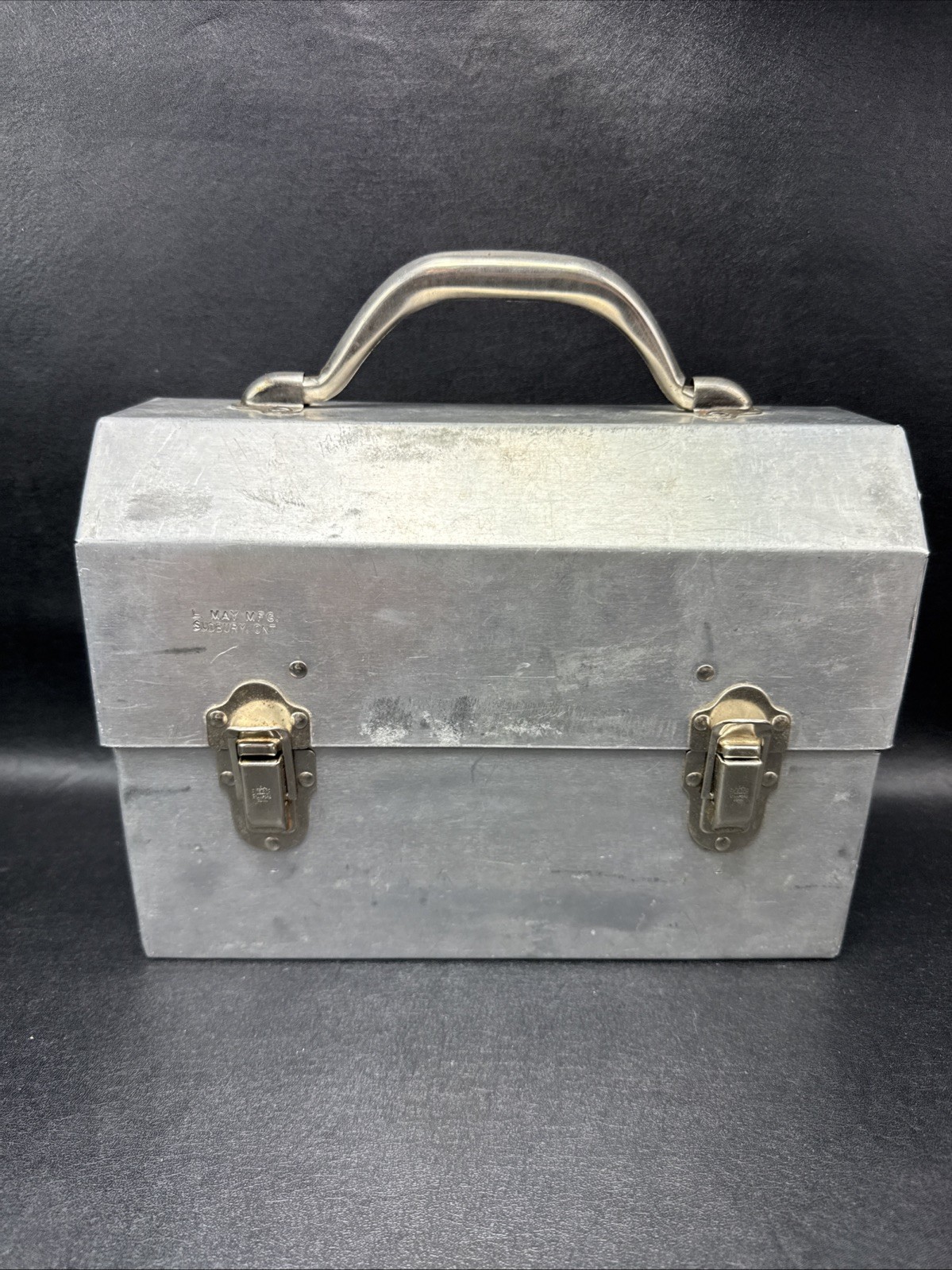 L May Mfg Sudbury Ontario Canada Vintage Aluminum Miners Lunch Box Pail