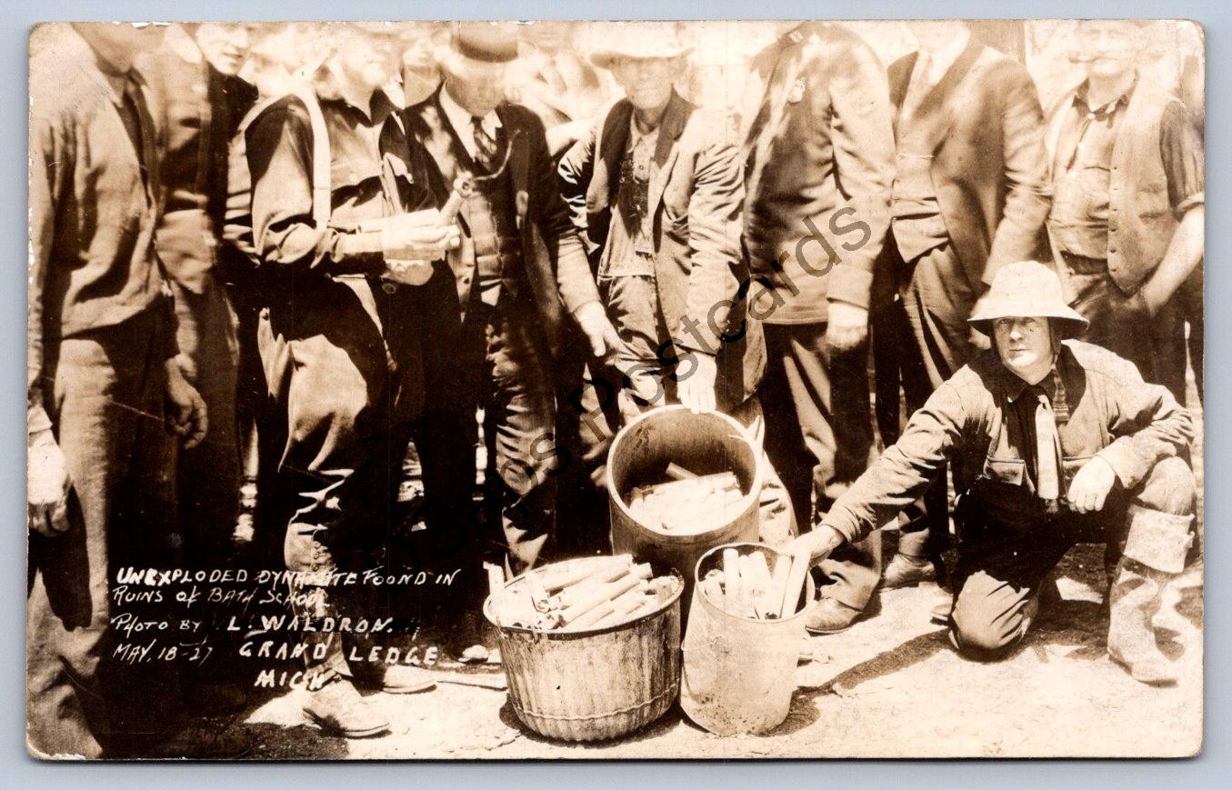 K69/ Grand Ledge Michigan RPPC Postcard 1927 School Dynamite Disaster 22