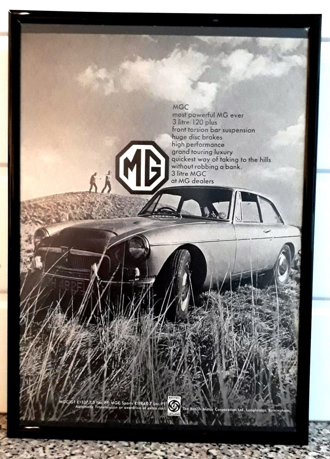 Framed original Classic Car Ad for the MGC GT from 1968