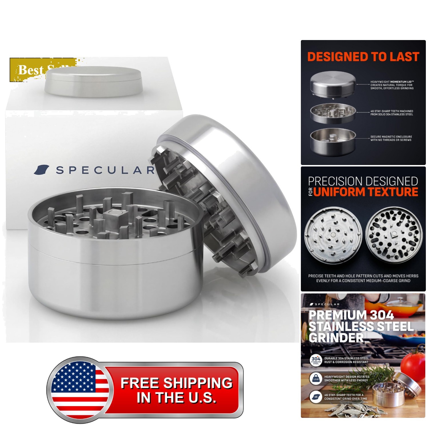 OG1 304 Stainless Steel Sage Herb Grinder for Dried Sage Leaves