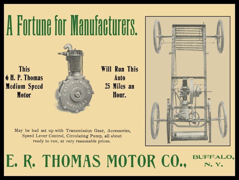 1902 E.R. Thomas Motor Co. Engines, Buffalo NY NEW METAL SIGN: 12x16