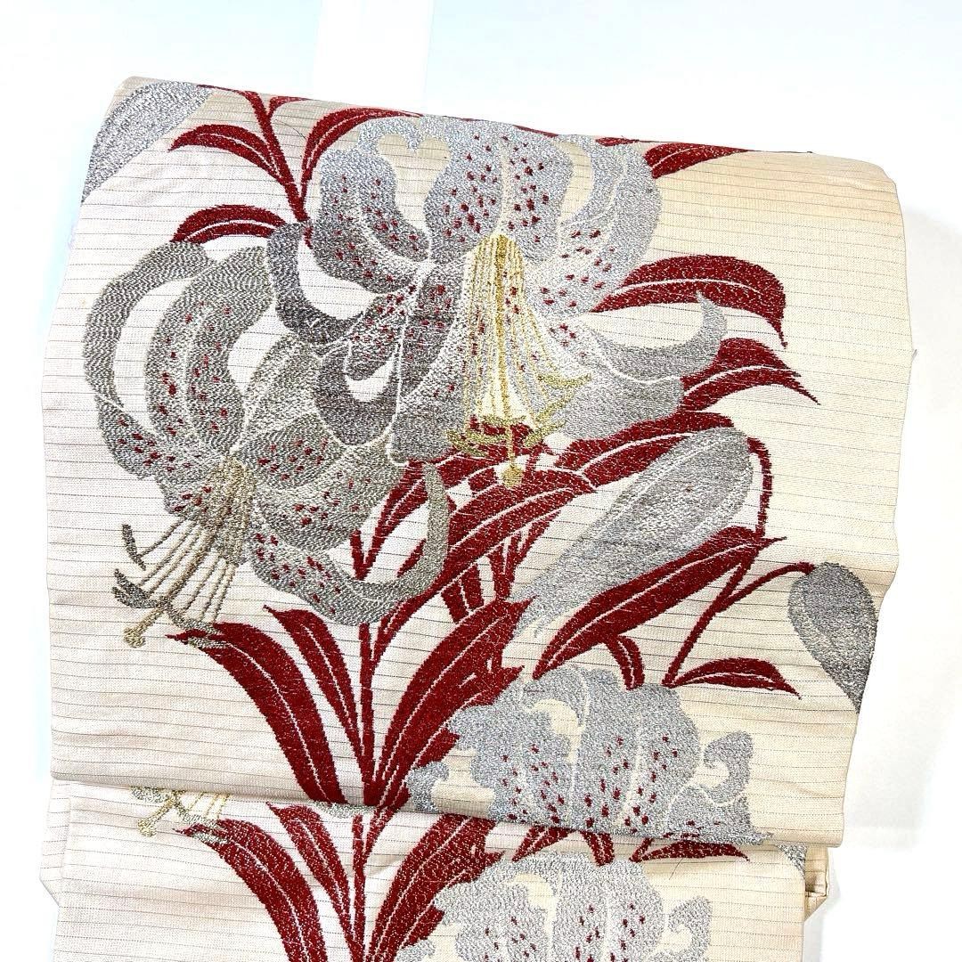 Japanese Kimono Nagoya Obi Belttsuke Retro Lily Casablanca Golden Thread 091