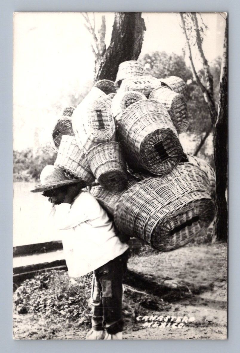 Antique Mexico Postcard Canastero Basket Seller RPPC