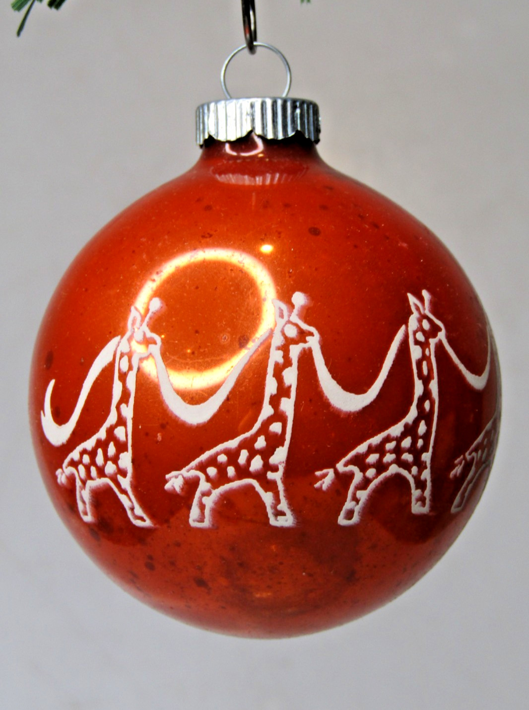 VTG Glass Stencil Pictured CIRCUS GIRAFFE Christmas Ornament Shiny Brite ORANGE