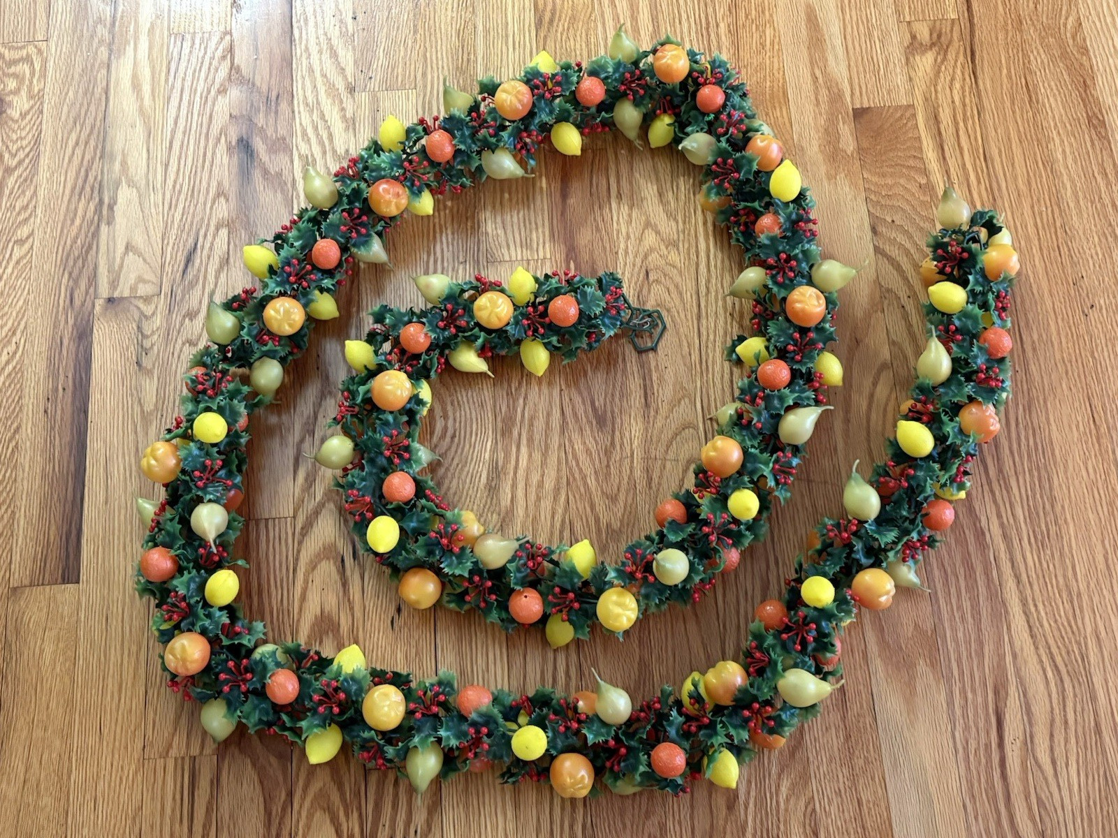 Vintage 10 ft. Long Plastic Christmas Fruit Holly Garland Made in Japan