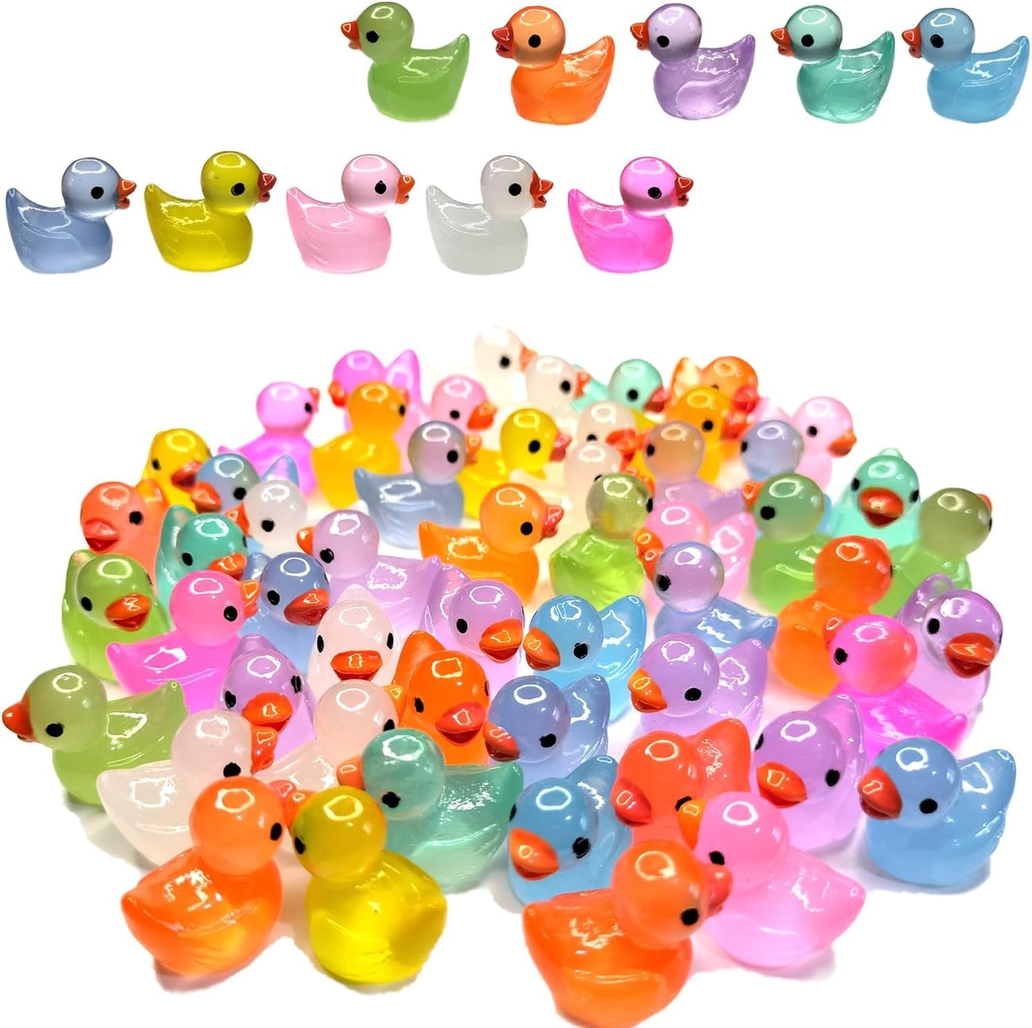 100 Pcs Luminous Mini Resin Ducks Tiny Glow in the Dark Duck Micro