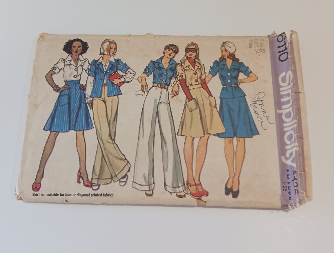 Vintage 1973 Simplicity 6110 Sewing Pattern Misses Blouse Skirt Pants Size 12