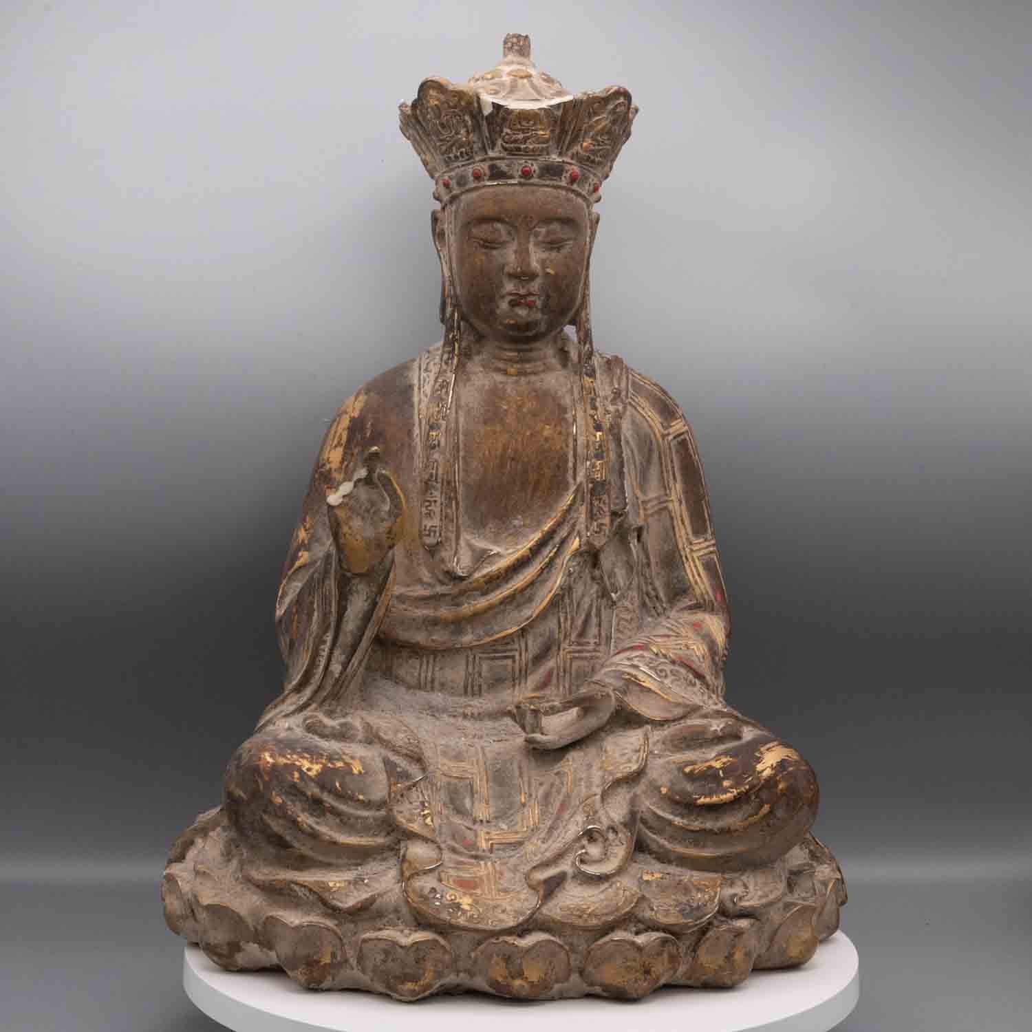 Chinese Polychrome Terracotta Gesso Bodhisattva Figure, Qing Attributed