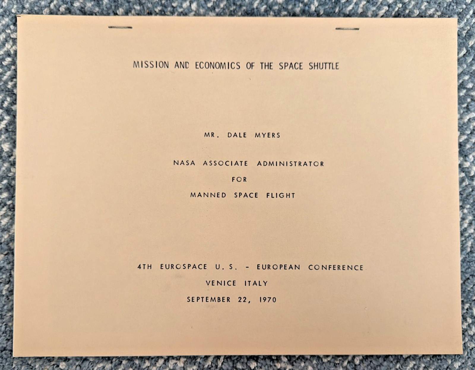 1970 Mission Economics of Space Shuttle NASA Myers 4th Eurospace Conf Venice