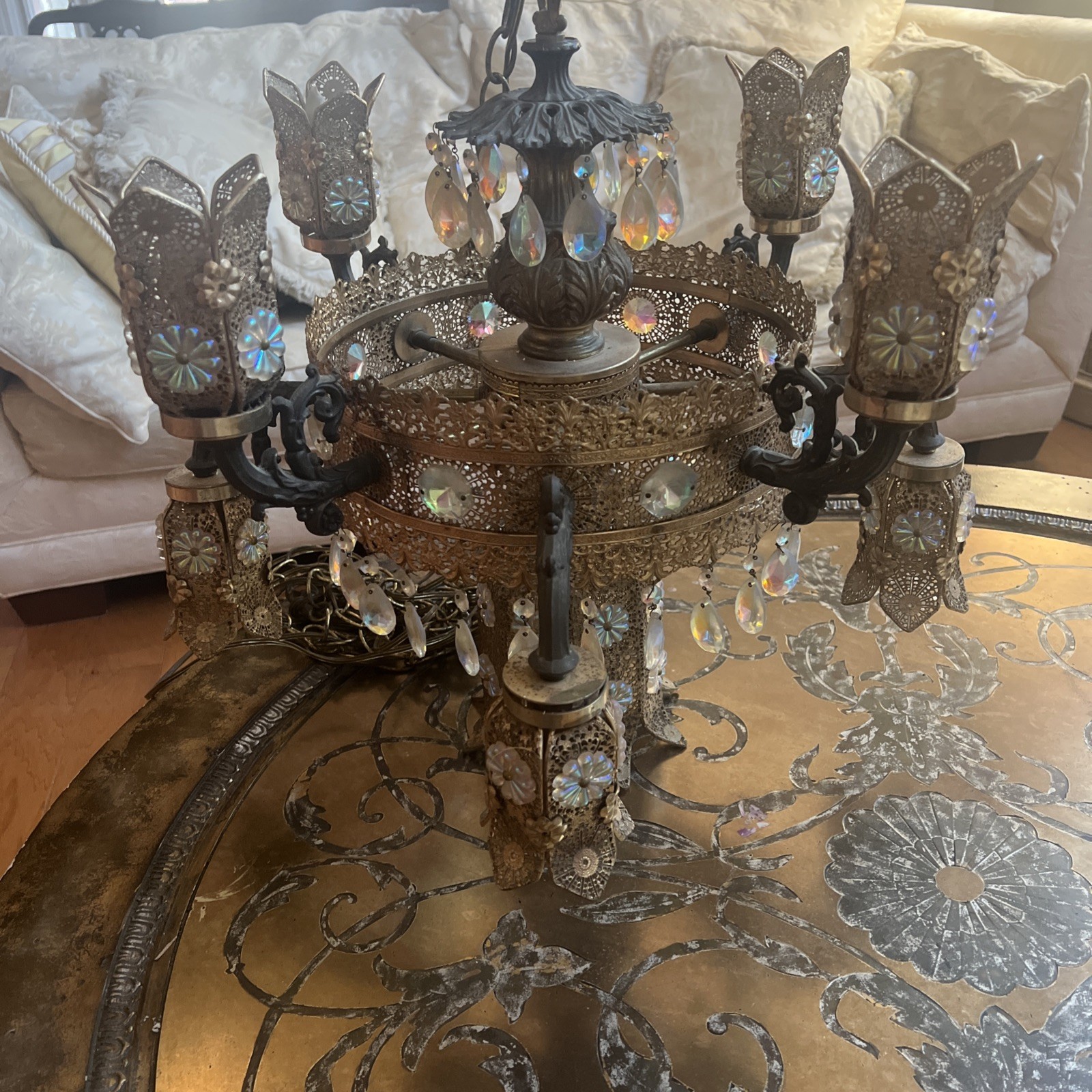 1969 Loevsky & Loevsky Waterfall Crystal & Brass Chandelier