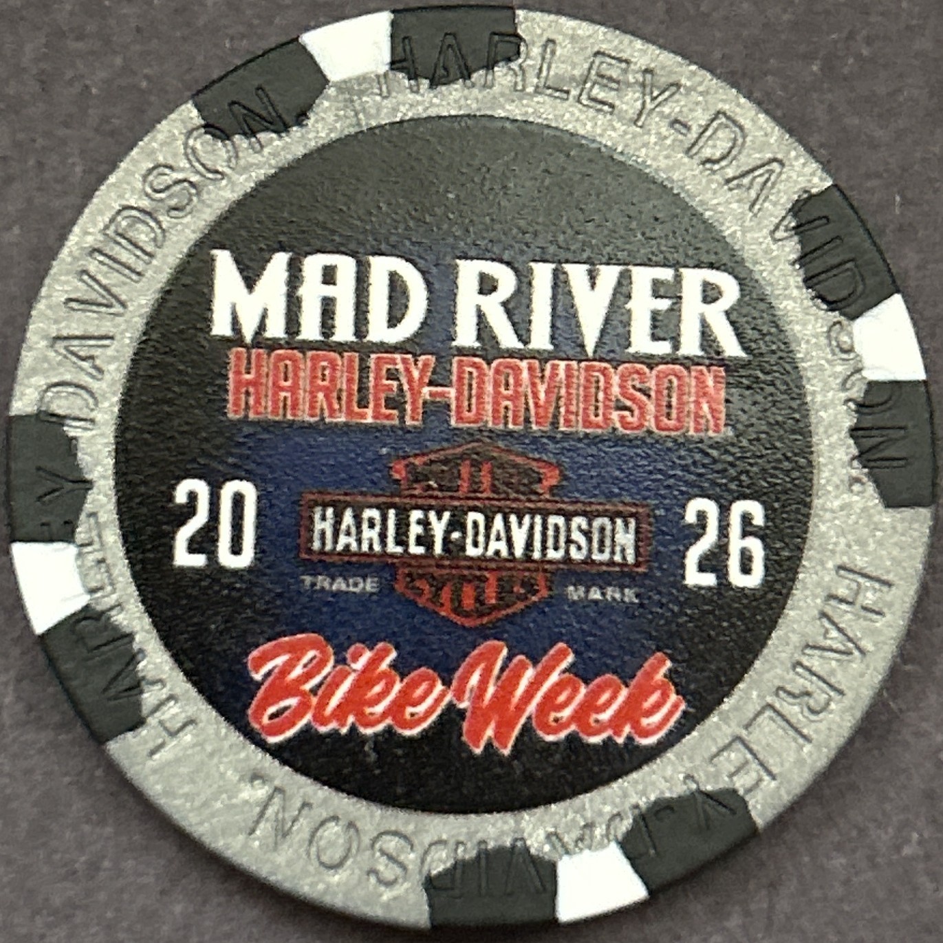 2026 Harley Davidson Wide Print Poker Chip Mad River HD OHIO Bike Week 2026 Harley Davidson Wide Print Poker Chip Mad River HD OHIO Bike Week