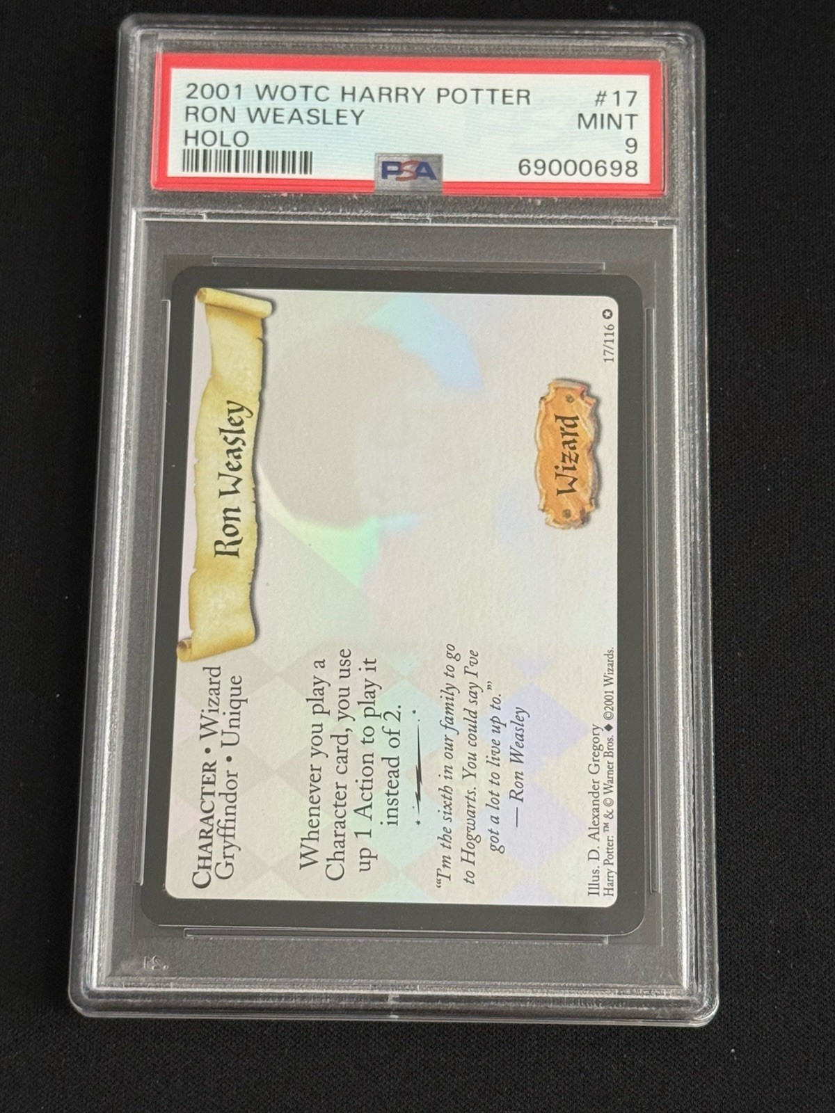 2001 WOTC HARRY POTTER - RON WEASLEY 17/116 HOLO PSA 9 Trading Card Game(TCG)