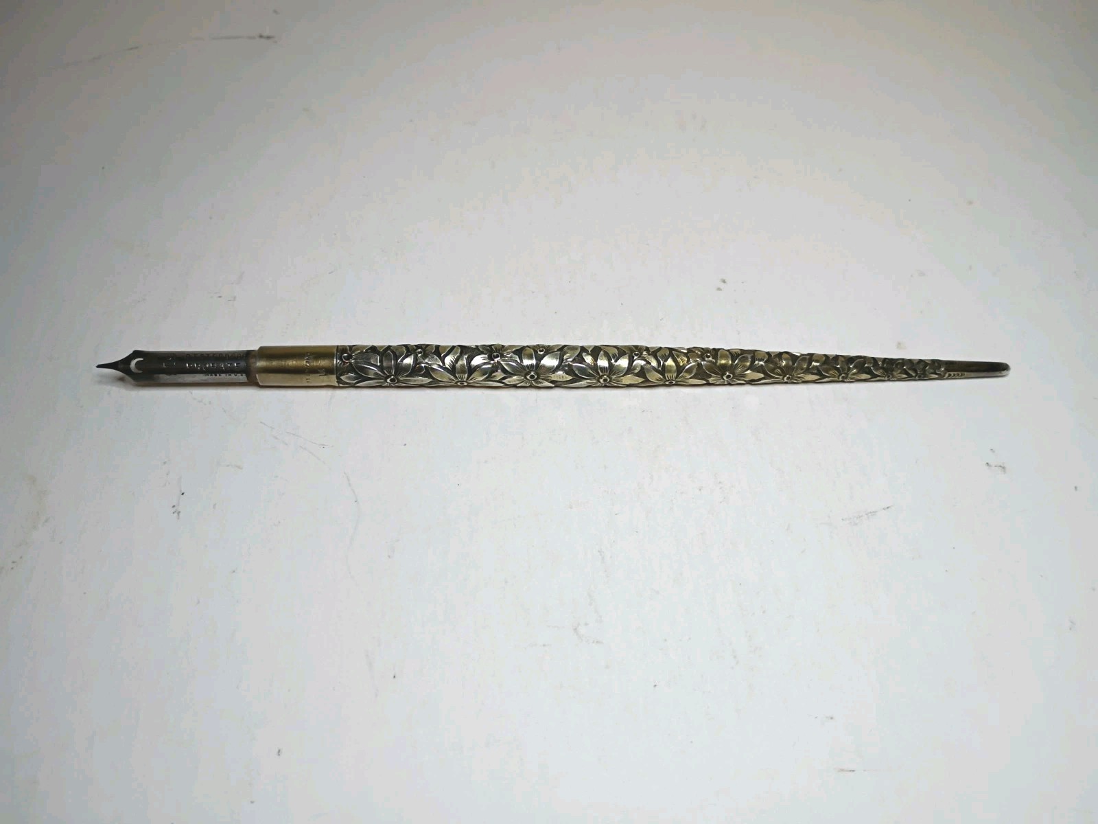 Gorgeous Antique Sterling Silver Dip Pen Fountain Pen Floral Design