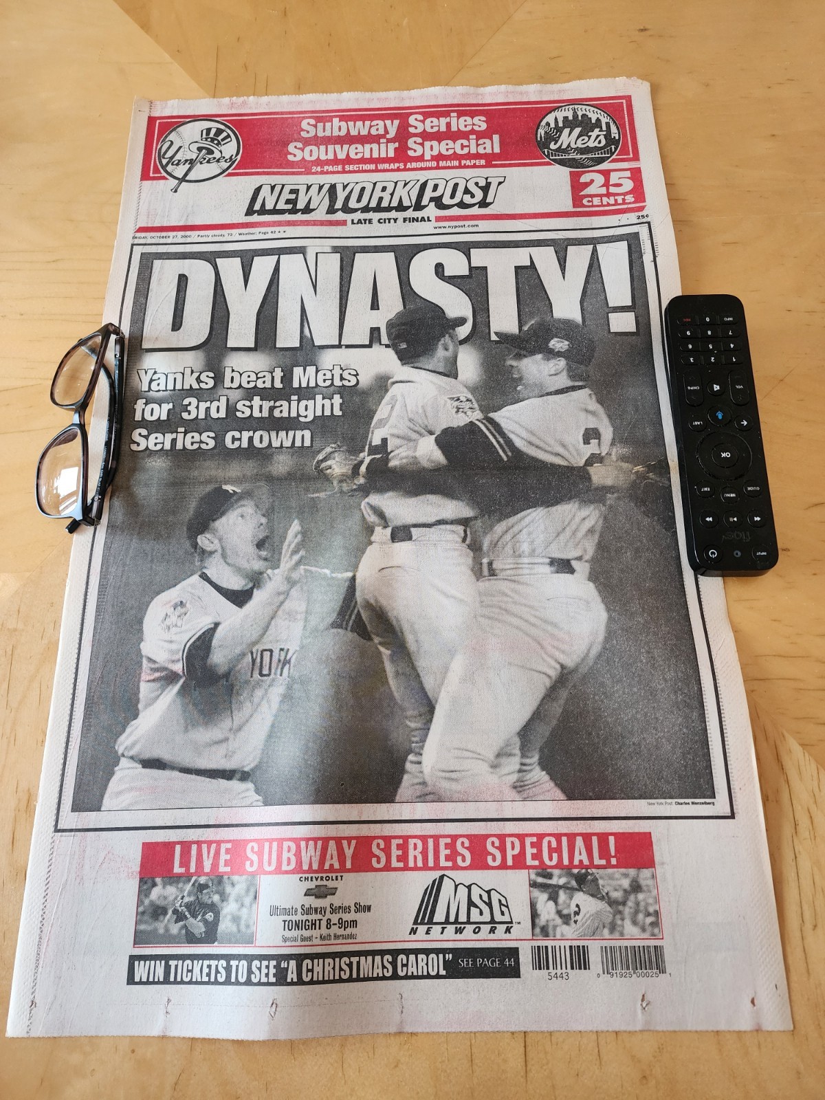 DYNASTY Oct 27, 2000 NY POST Yanks beat Mets To Win World Series